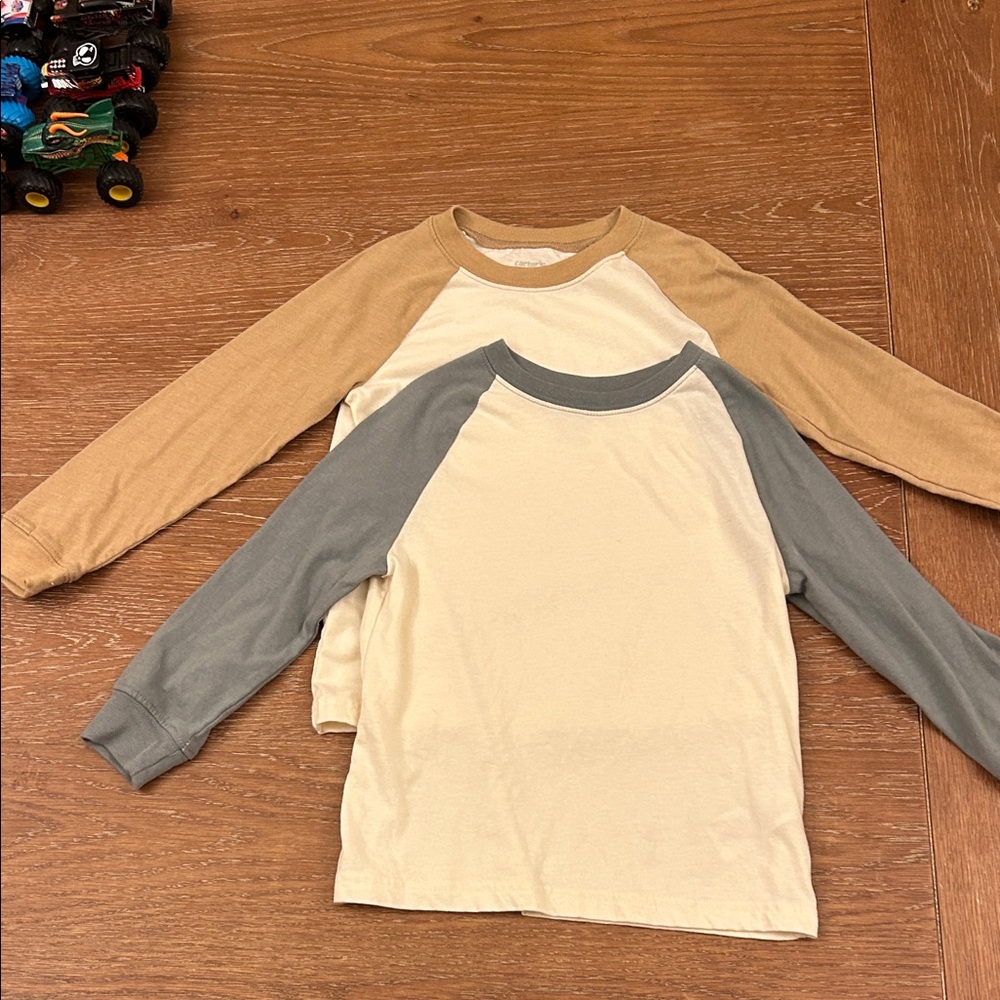 Carter's Cream and Gray Long Sleeve Raglan Tees